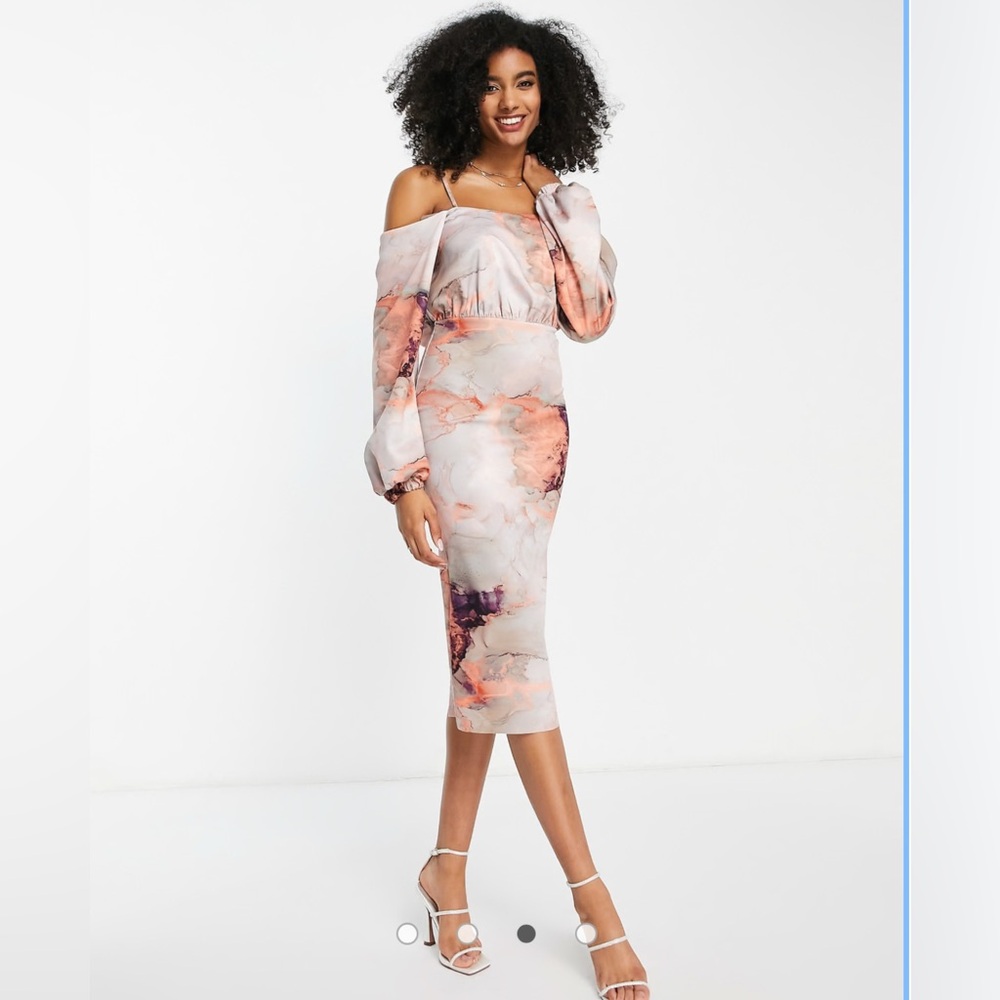 ASOS DESGN | Marble Bardot Strappy Midi Dress